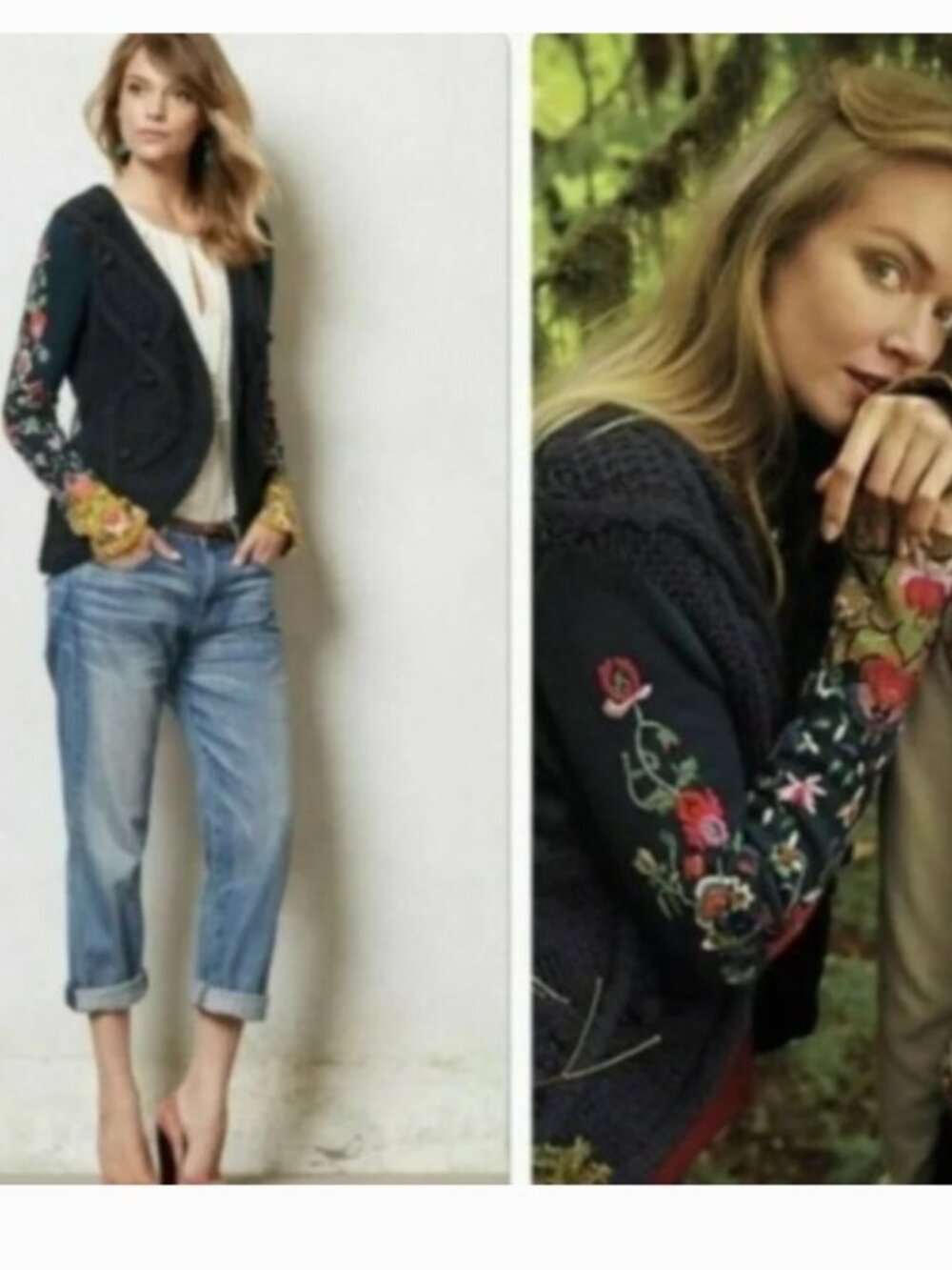 Anthropologie Sleeping On Snow Stitched Flora Embroidered Cardigan Sweater Sz L - Picture 11 of 12